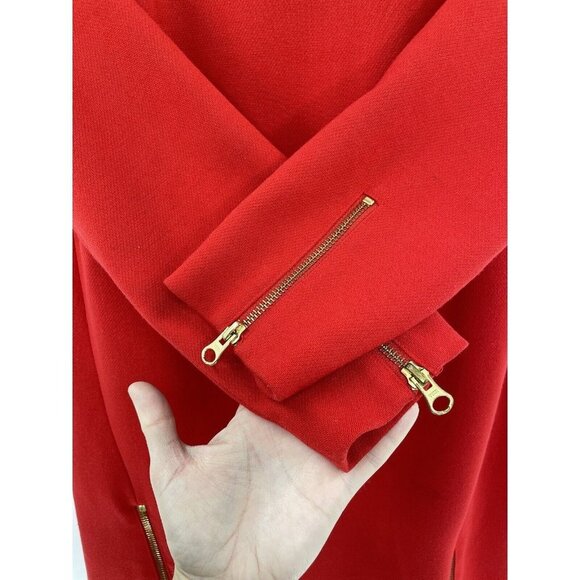 J Crew Dress Sheath Shift Exposed Zippers 3/4 Sleeve Boatneck Red Flaw Size 4 - Picture 10 of 15